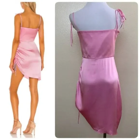 Amanda Uprichard X Revolve Chiara Mini Dress Small in Pink Flamingo Silk Satin